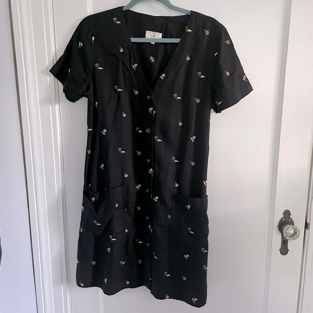 Lou & Grey Black and Floral Shirt Dress Medium